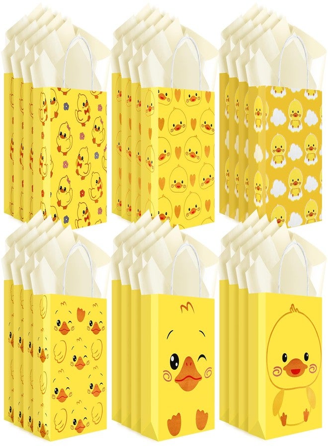 Pinsit 24 PCS Yellow Duck Gift Bag, Duck Party Favors Bags with Handles Tissue Papers, Reusable Paper Yellow Duck Birthday Gift Bag for Baby Shower Birthday Decorations Party Favors Supplies - Image 1